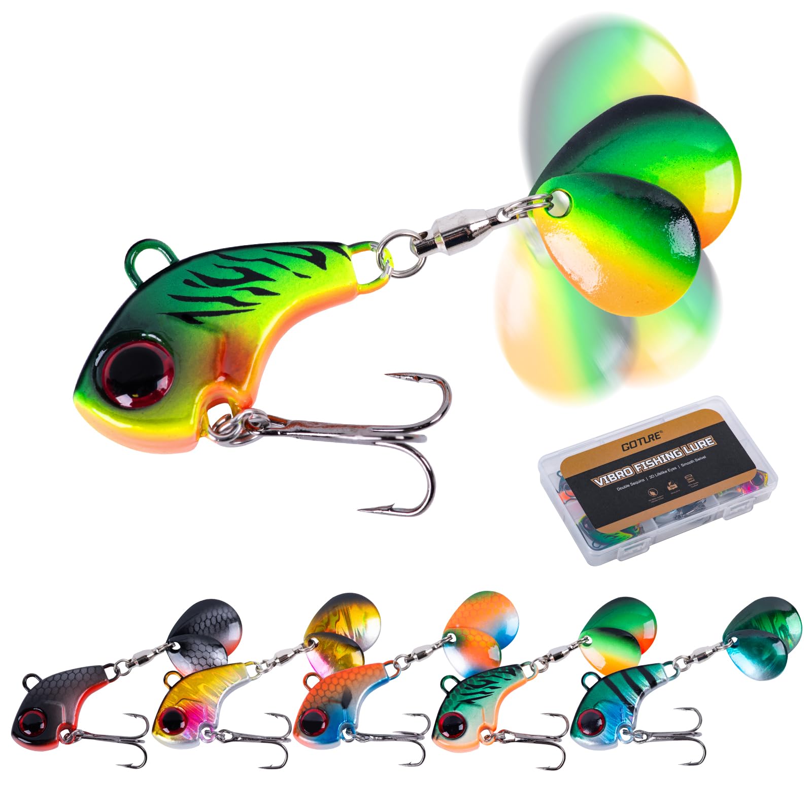 Goture 6Pcs VIB Tail Spinners Bait Set,Two-Way Color-Matched
